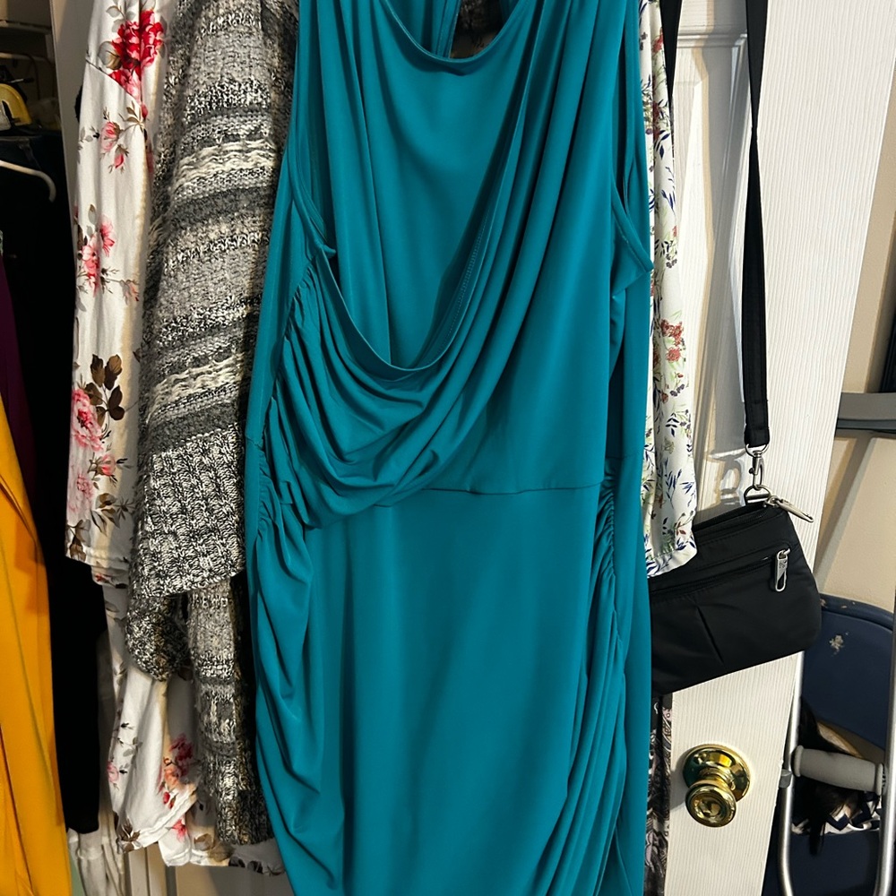 Teal Drape Front Women’s Dress